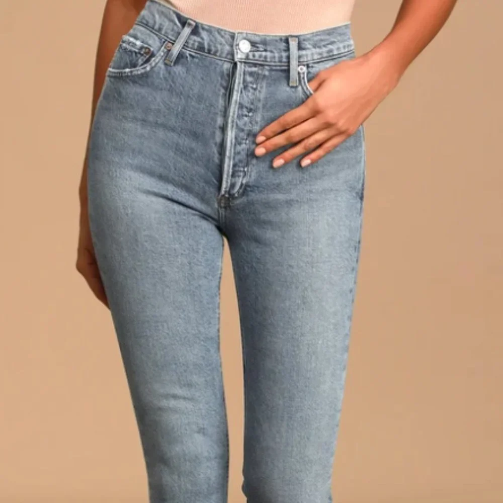 Agolde Nico High Rise Light Wash Distressed Slim Leg Jeans - Picture 1 of 4